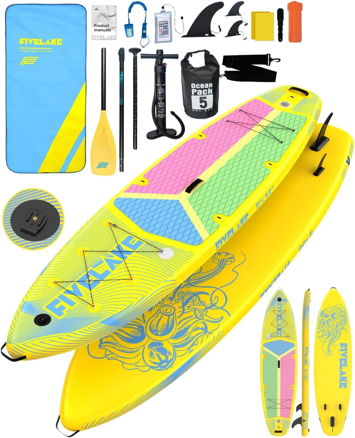 Inflatable Stand Up Paddle Board 11' x 35'' x 6'' Wide Stable Design,SUP Paddleboard Capacity 430lb for Adults Youth 120L Backpack,Carrying Strap,Double Action Pump,Waterproof Bag