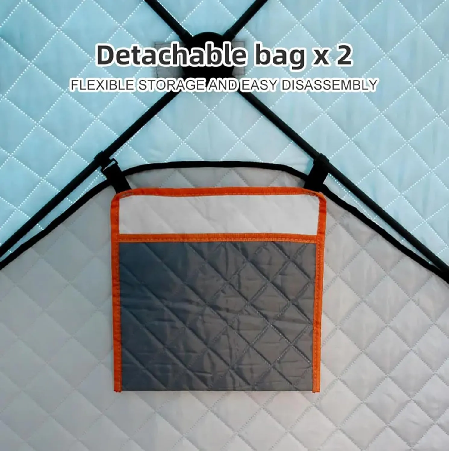 Insulated Ice Fishing Shelter with Two Doors & Six Windows, 3-4 Person Pop-Up Portable Ice Fishing Tent with Carry Bag (Blue 2~3 Persons)