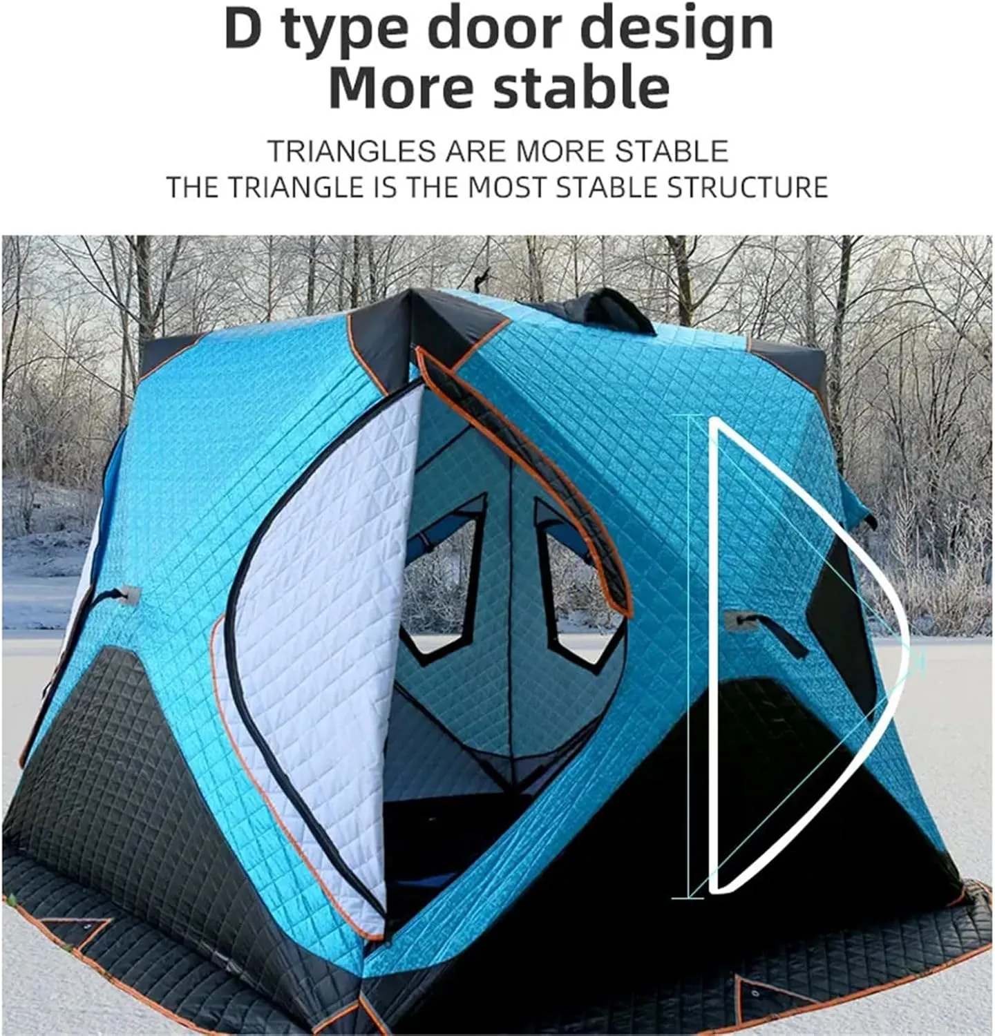 Insulated Ice Fishing Shelter with Two Doors & Six Windows, 3-4 Person Pop-Up Portable Ice Fishing Tent with Carry Bag (Blue 2~3 Persons)