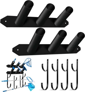 Jantens Swimming Pool Accessory and Equipment Organizer, Pool Maintenance Tool Organizer for Pool Vacuum, Skimmer Net, Hose, Telescopic Pole and More Above Ground Pool Accessories, Black, A&EO02