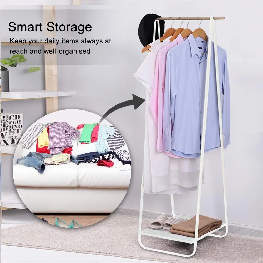 JEFEE Narrow Clothes Rack - Simple Garment Rack Mini Clothing Rack with Shelf 1-Tier Coat Clothing Organizer Storage for Small Space, Entryway, Bedroom, White