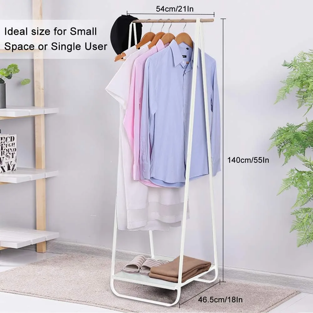 JEFEE Narrow Clothes Rack - Simple Garment Rack Mini Clothing Rack with Shelf 1-Tier Coat Clothing Organizer Storage for Small Space, Entryway, Bedroom, White