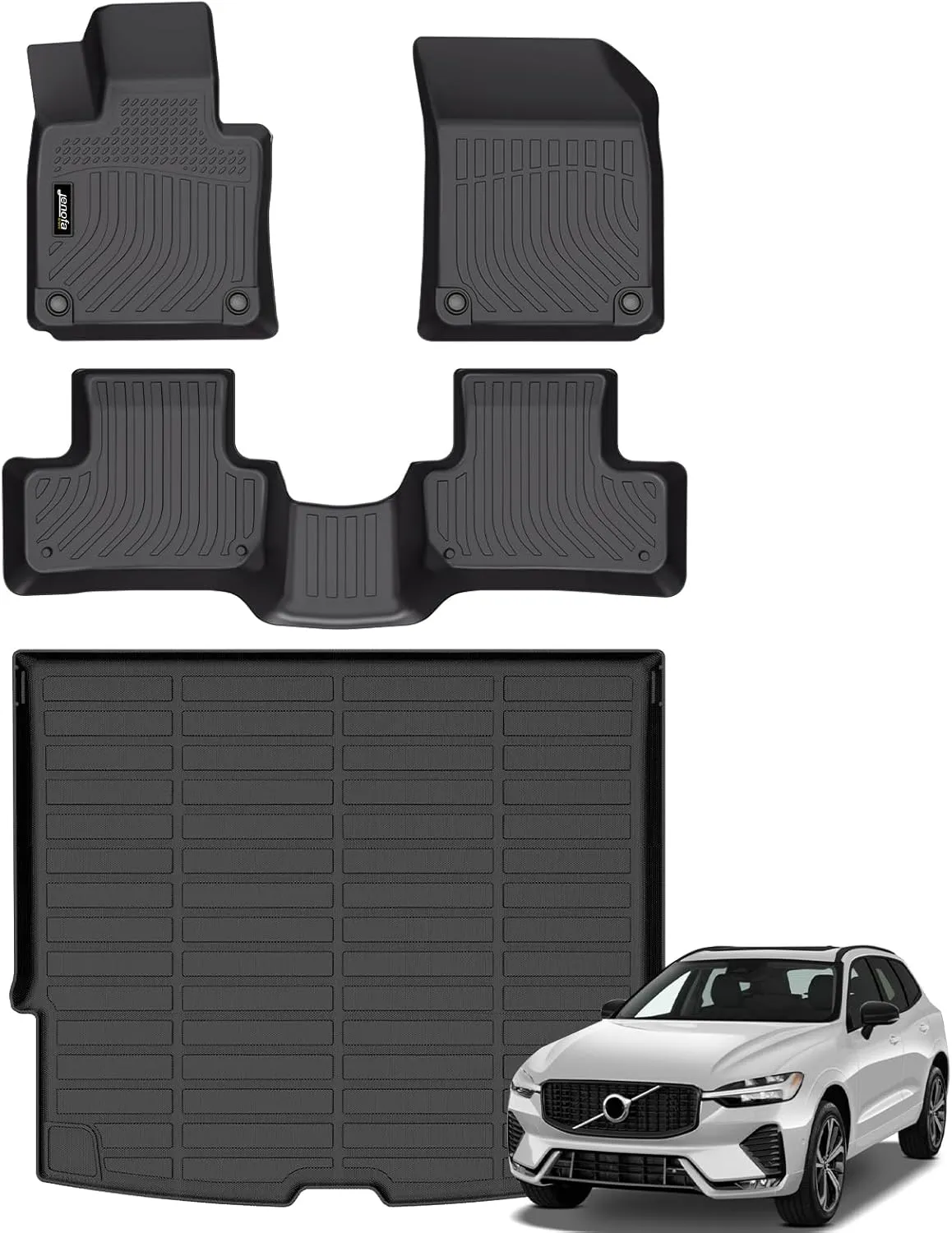 Jenofa-Floor Mats for Volvo XC60 T5 | T6 2018-2025 (Gas Only) Car Mats Cargo Mat Fit 2024 XC60 All Weather Non-Slip Waterproof Durable Rubber High Edge Protection Floor Liner Accessories Full Set