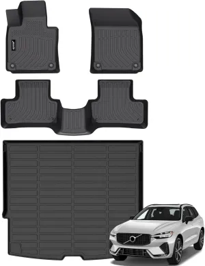 Jenofa-Floor Mats for Volvo XC60 T5 | T6 2018-2025 (Gas Only) Car Mats Cargo Mat Fit 2024 XC60 All Weather Non-Slip Waterproof Durable Rubber High Edge Protection Floor Liner Accessories Full Set