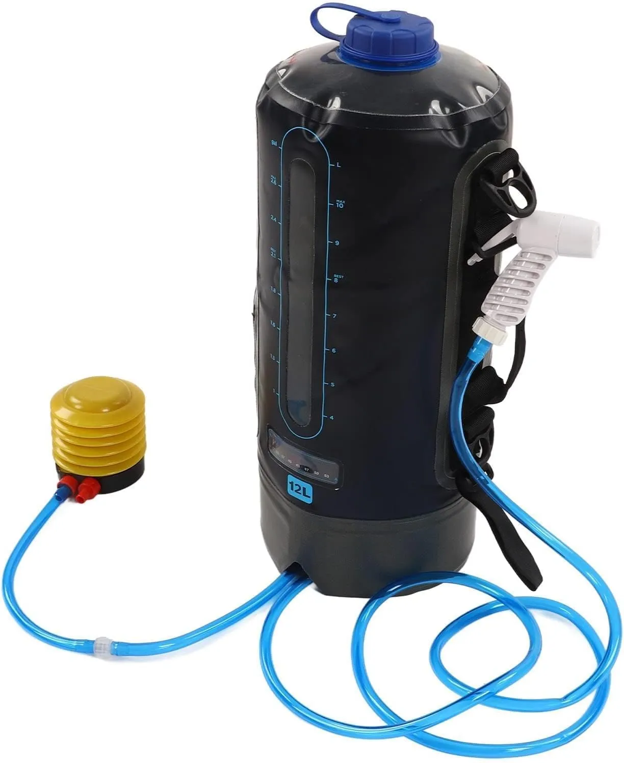 JEOZBM Camping Shower Bag, 12L Portable Camping Shower Kit, Foldable Shower Heating Water Bag with with Pump and Water Tube for Outdoor