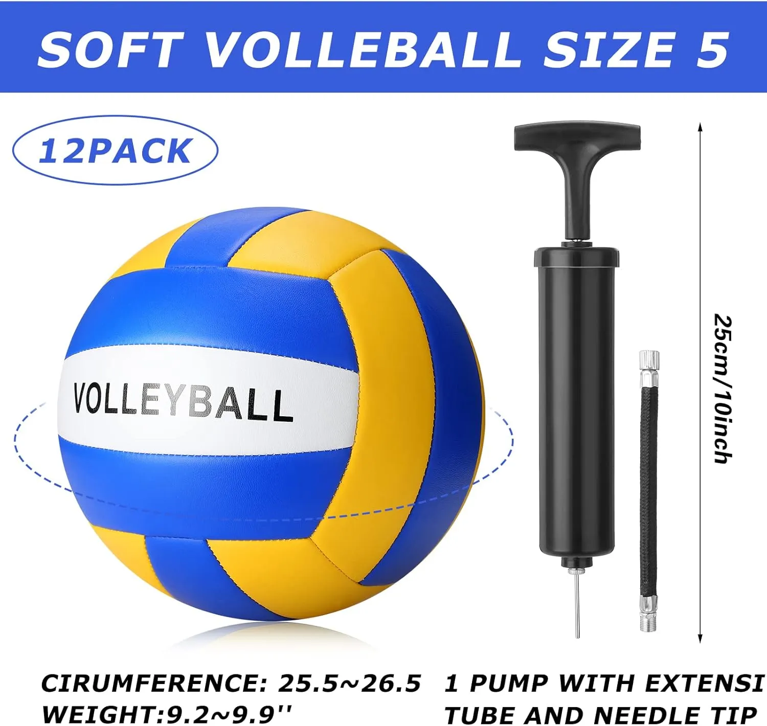 Jerify 12 Pcs Volleyball Official Size 5 Waterproof Soft Volleyball Kit Beach Volley Ball Pool Volley Balls for Beginner Teenager Adult Indoor Outdoor Beach Training Equipment