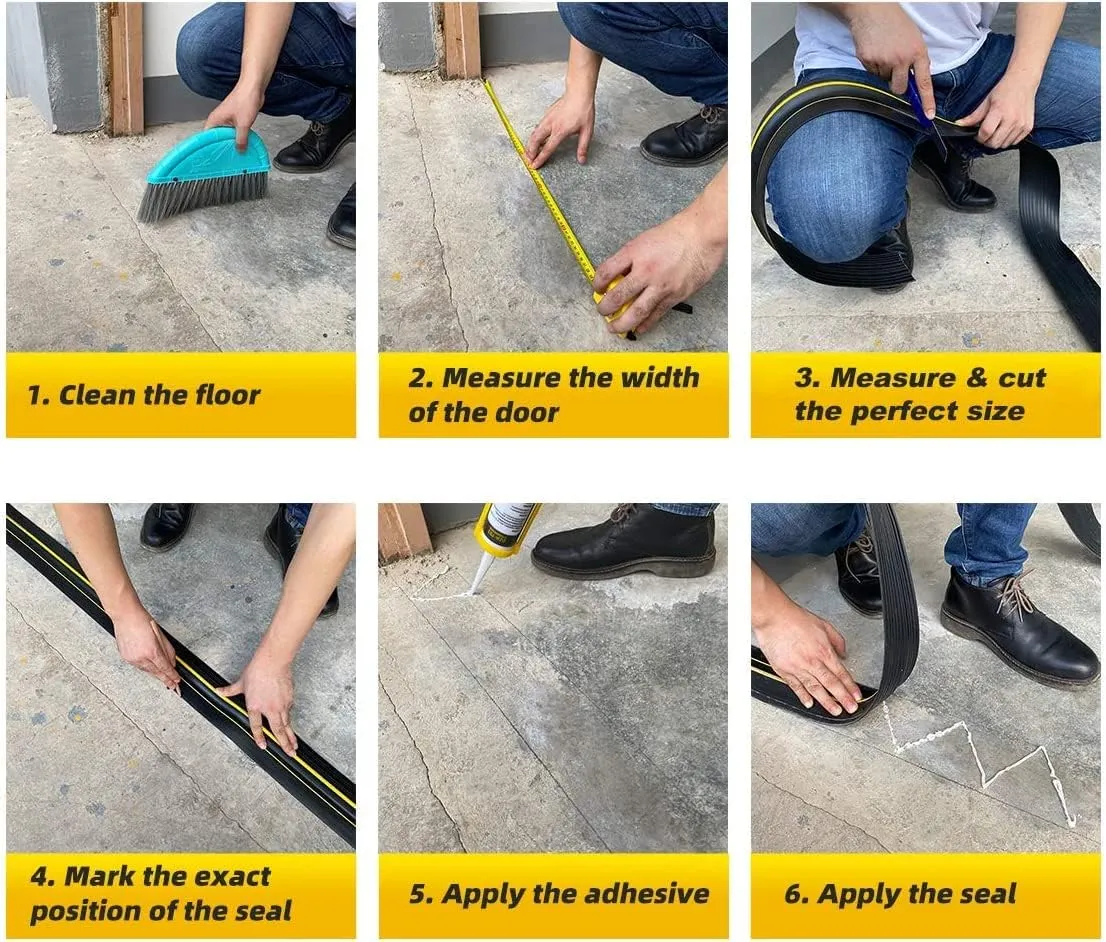 Jin&Bao Universal Garage Door Threshold Seal Strip 20FT Kit, Bottom Waterproof Rubber Weather Stripping Replacement（Yellow, 2 Adhesive）