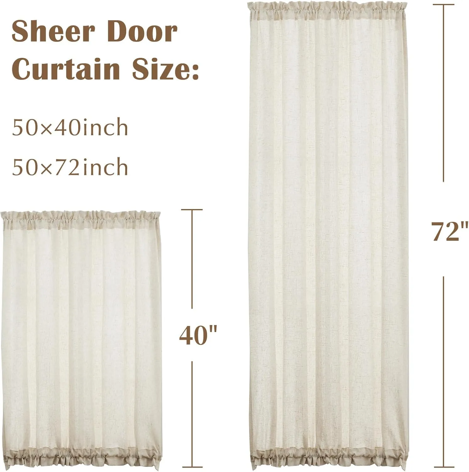 jinchan Linen French Door Curtain 40 Inch Farmhouse Window Curtains Flax Country Rustic Door Curtain Privacy Panel with Tieback Rod Pocket Light Filtering 1 Panel Natural Crude