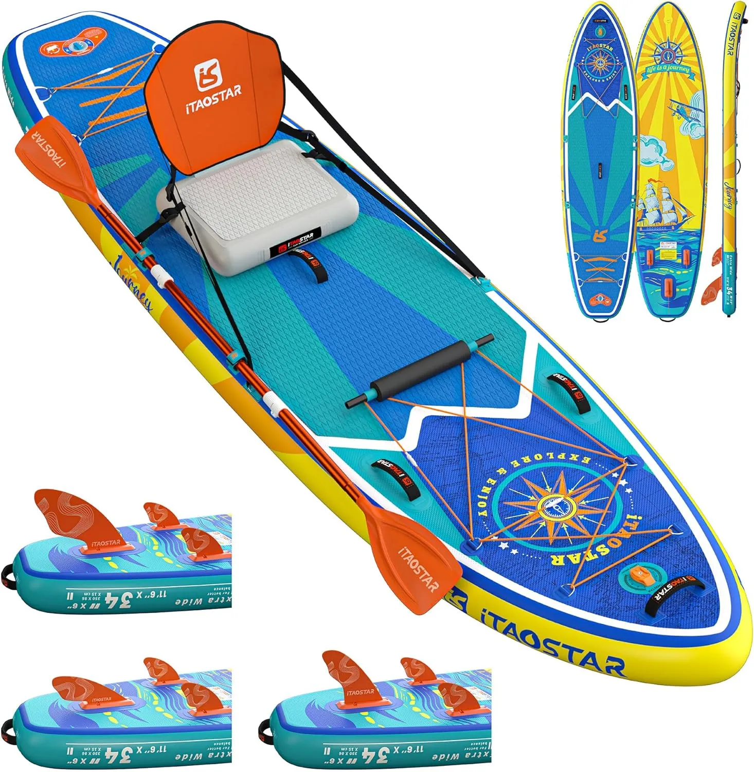 Journey 11'6" / 11'×34" / 11'×35" Extra Wide Paddle Board, One-Stop Premium SUP Board Accessories, Tailored Fins, Stable Inflatable Stand Up Paddle Boards for Youth/Adults of All Skill Levels