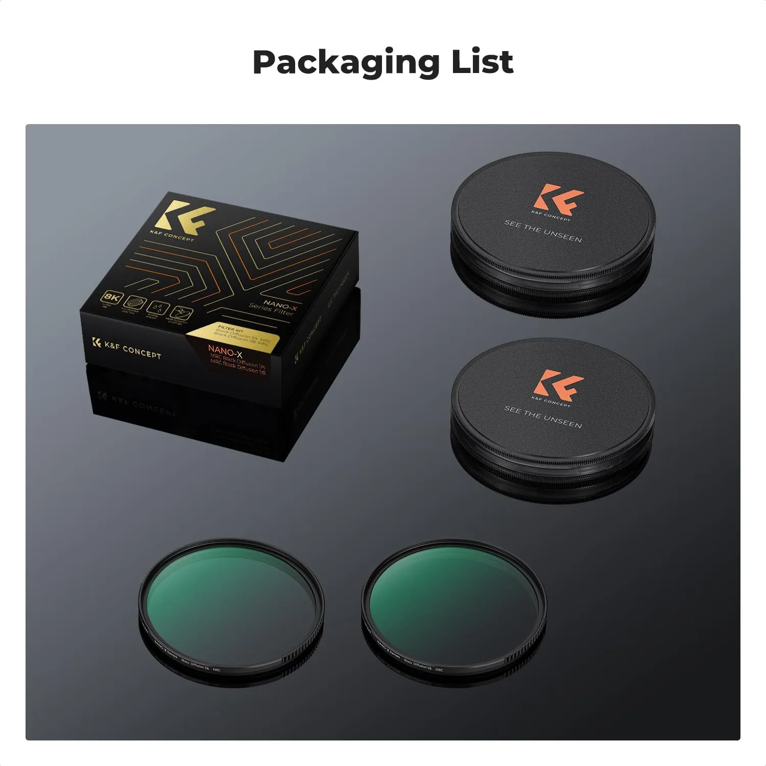 K&F Concept 49mm Black Diffusion 1/4 & 1/8 Lens Filter Kit (2 Pcs), Mist Cinematic Effect Filter for Vlog/Video/Portrait Image with 28 Multi-Layer Coated
