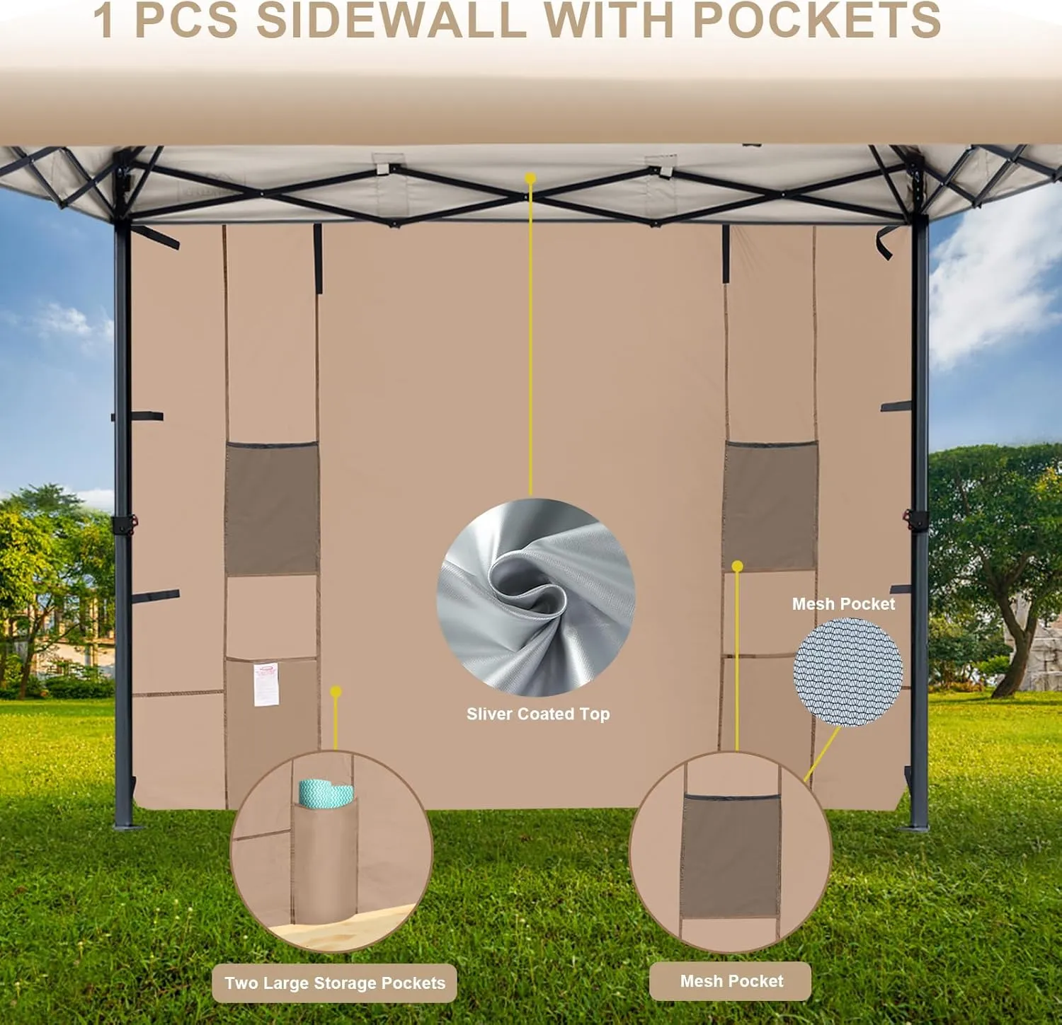 KAMPKEEPER 10x10 Pop Up Canopy Tent with Sidewall - Easy Setup Sun Shelter, Outdoor Shade with Vented Roof for Backyard | UV & Rain Portable Instant Camping Beach Canopy Tents (Khaki)