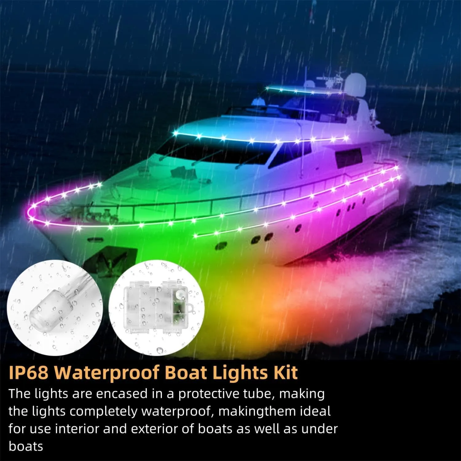Kayak Paddle Board Lights Kit, IP68 Waterproof Dream Color SUP Glow Light with Remote, Battery Powered Kayak Lights for Night Kayaking SUP Canoes, Marine Pontoon Boats Light (26FT)