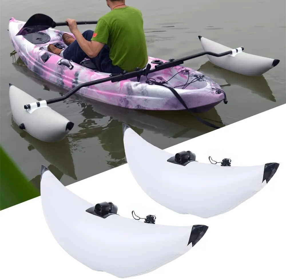 Kayak Stabilizer Kit,2pcs Inflatable Kayak Outrigger PVC Kayak Canoe Standing Float Stabilizer Lightweight Pontoon Fishing Float Tube Fishing Boat Stabilizer System (White with Rod)