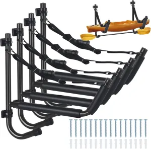Kayak Storage Rack,Kayak Wall Mount,Heavy Duty Kayak Rack for Garage,Folding Kayak Hanger Kayak Hook with Paddle Rack Fixing Strap for Kayaks,Paddle Boards,Surfboards,Snowboards(2/4Pack，2Color)