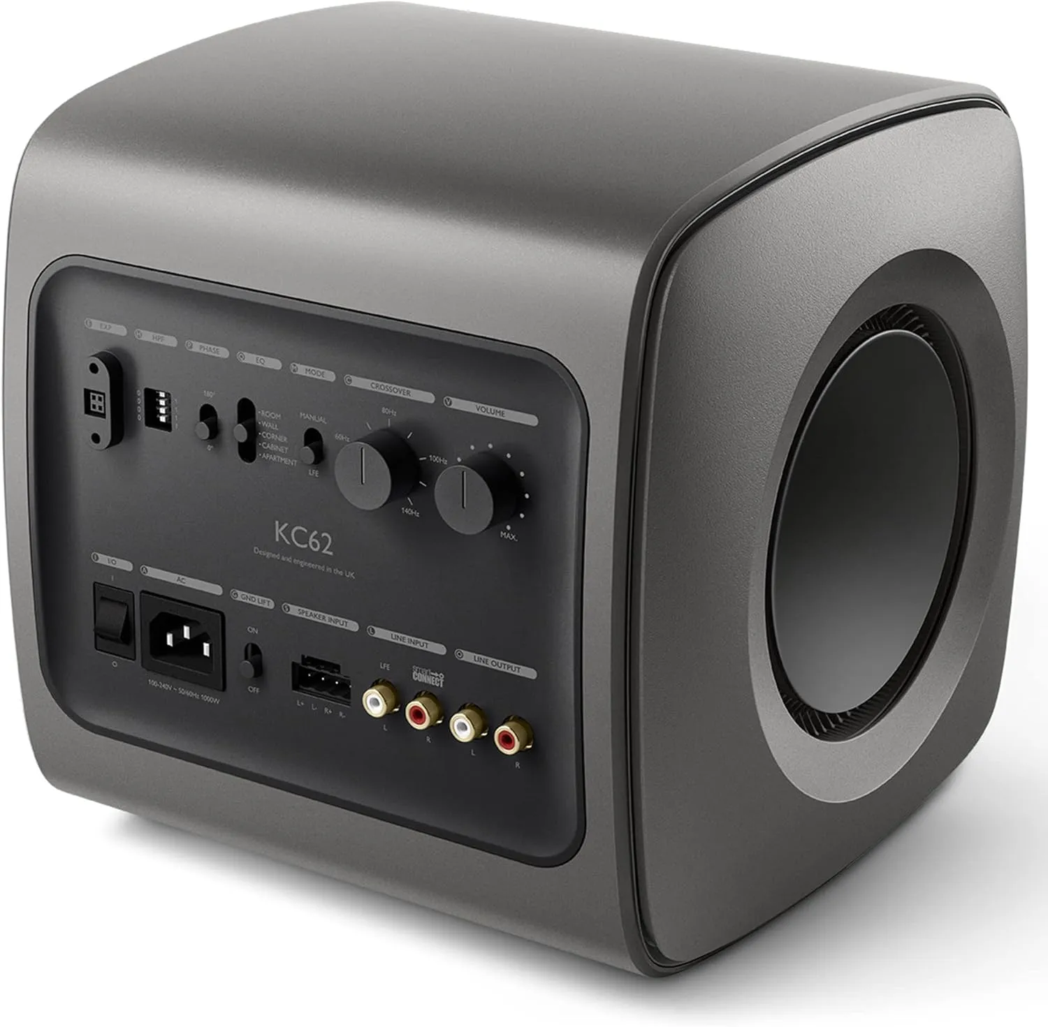 KEF KC62 Subwoofer & KW1TXRX Wireless Adapter Kit - Titanium Grey 1000W RMS Dual 6.5" Sub with 5GHz Wireless Transmitter & Receiver