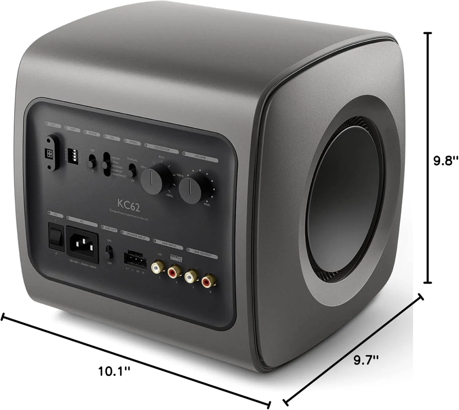 KEF KC62 Subwoofer & KW1TXRX Wireless Adapter Kit - Titanium Grey 1000W RMS Dual 6.5" Sub with 5GHz Wireless Transmitter & Receiver