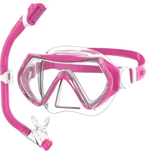 Kids Snorkel Mask, Snorkel Set for Age 4-14 Snorkeling Gear for Childs Youth Boys Girls Junior Anti-Fog & Leak Tempered Glass Diving Goggles Set 180 Degree Panoramic View