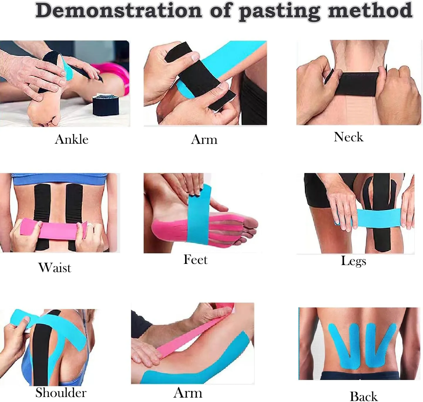 Kinesiology Tape Pro Athletic Sports Breathable Latex Free Tape for Ankle Knees Elastic Running Tennis Swimming Football Sports Activities Tapes(3 Rolls,60 Precut Strips Black)