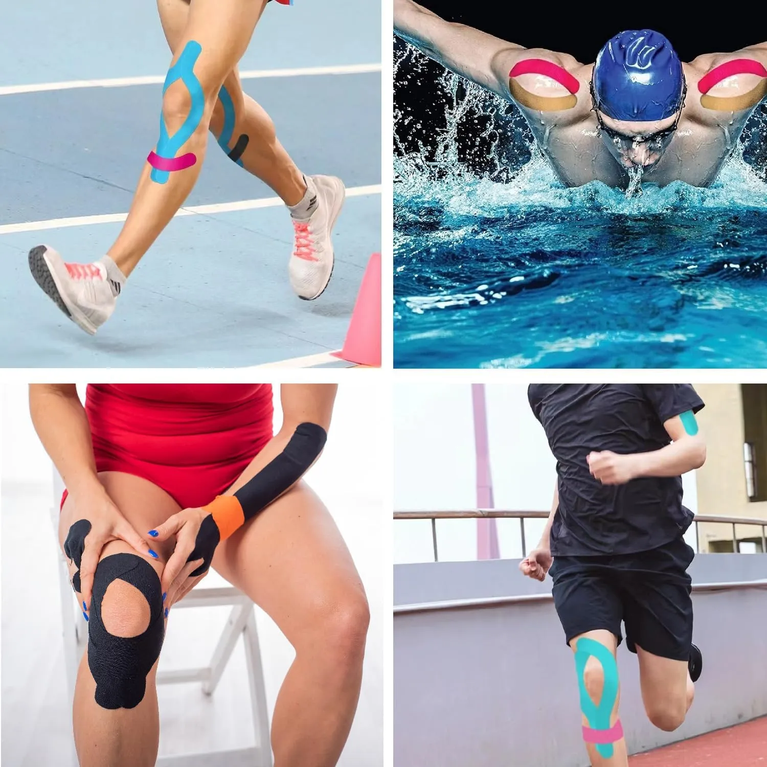 Kinesiology Tape Pro Athletic Sports Breathable Latex Free Tape for Ankle Knees Elastic Running Tennis Swimming Football Sports Activities Tapes(3 Rolls,60 Precut Strips Black)