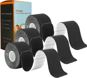 Kinesiology Tape Pro Athletic Sports Breathable Latex Free Tape for Ankle Knees Elastic Running Tennis Swimming Football Sports Activities Tapes(3 Rolls,60 Precut Strips Black)