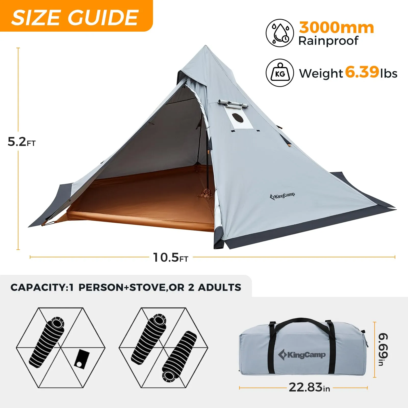 KingCamp Tipi Hot Tent & Deluxe Folding Cot Bundle