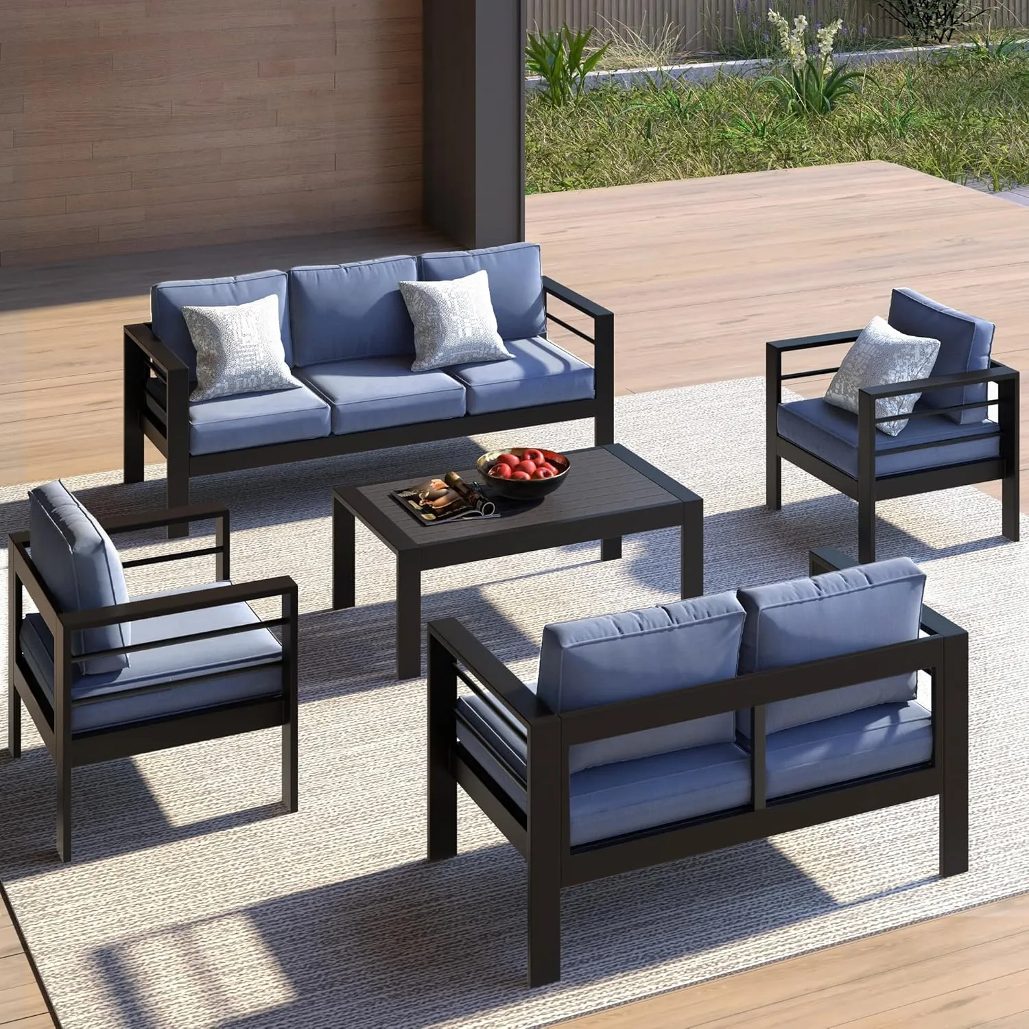 Kiss the Water Outdoor Patio Furniture Loveseat Sofa, All-Weather Metal Aluminum Patio Couch with 5" Thick and Soft Cushion and Wide Arm, Outdoor Couch for Balcony, Porch, Backyard