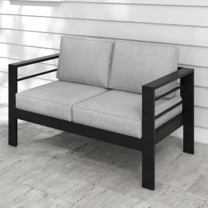 Kiss the Water Outdoor Patio Furniture Loveseat Sofa, All-Weather Metal Aluminum Patio Couch with 5" Thick and Soft Cushion and Wide Arm, Outdoor Couch for Balcony, Porch, Backyard