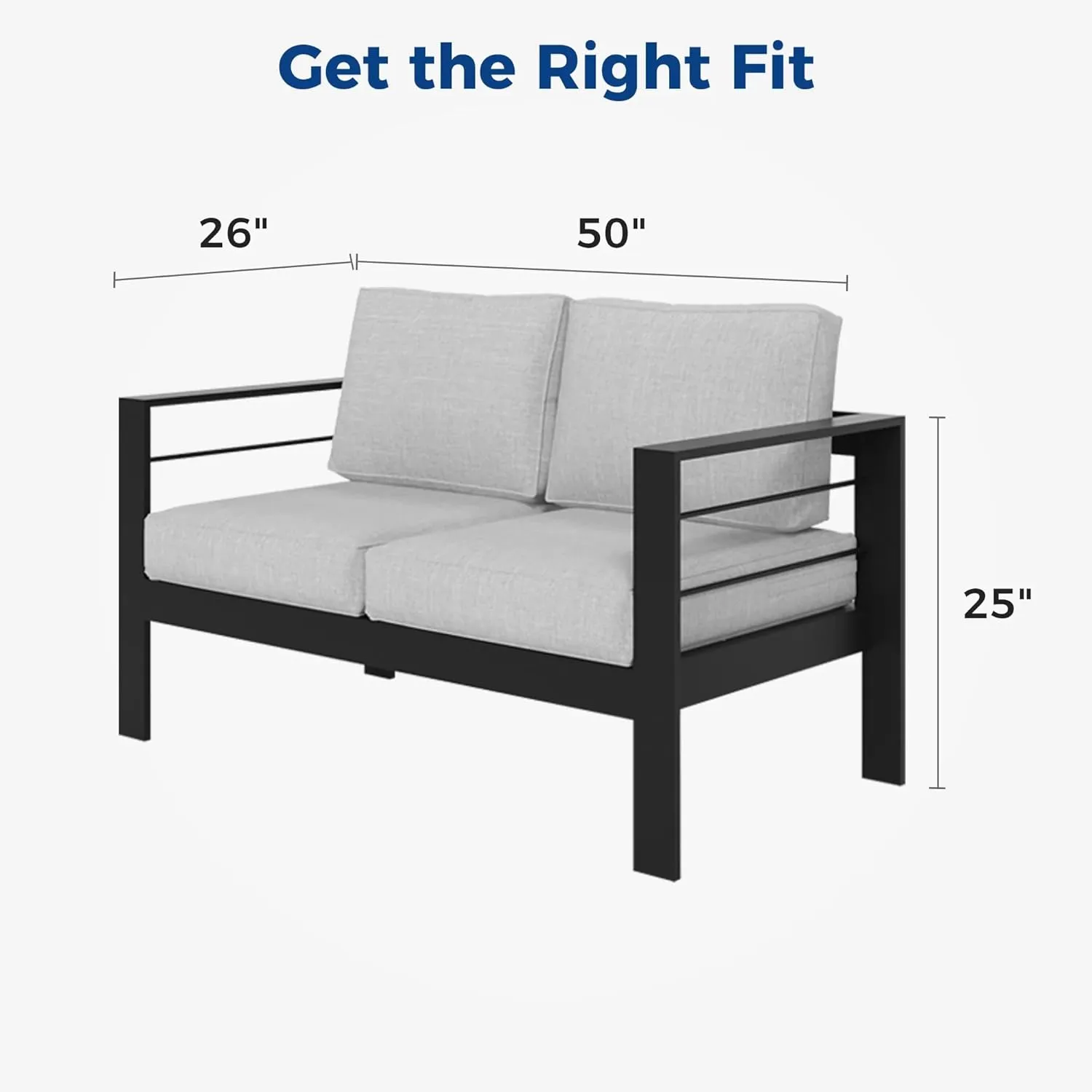 Kiss the Water Outdoor Patio Furniture Loveseat Sofa, All-Weather Metal Aluminum Patio Couch with 5" Thick and Soft Cushion and Wide Arm, Outdoor Couch for Balcony, Porch, Backyard