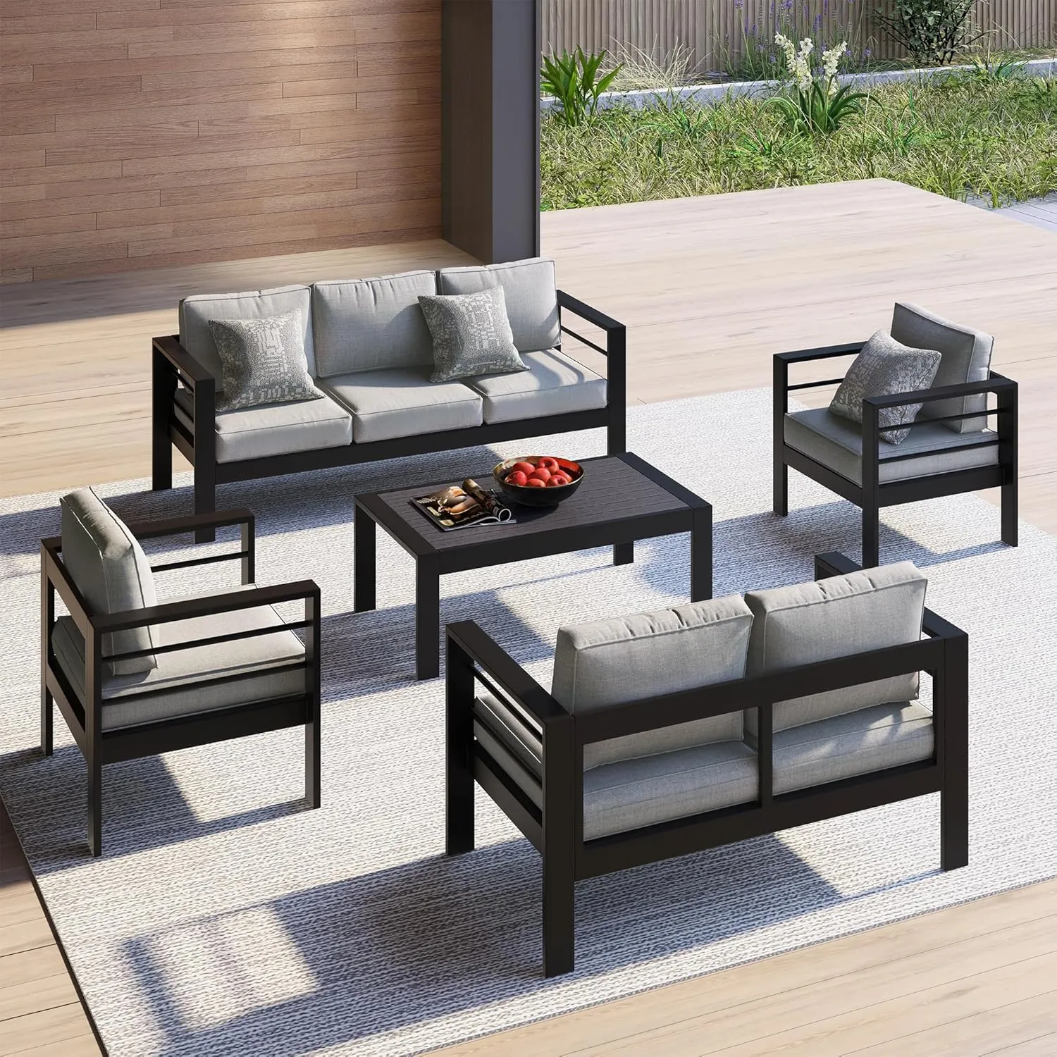 Kiss the Water Outdoor Patio Furniture Loveseat Sofa, All-Weather Metal Aluminum Patio Couch with 5" Thick and Soft Cushion and Wide Arm, Outdoor Couch for Balcony, Porch, Backyard
