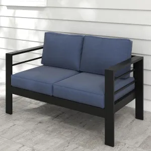 Kiss the Water Outdoor Patio Furniture Loveseat Sofa, All-Weather Metal Aluminum Patio Couch with 5" Thick and Soft Cushion and Wide Arm, Outdoor Couch for Balcony, Porch, Backyard