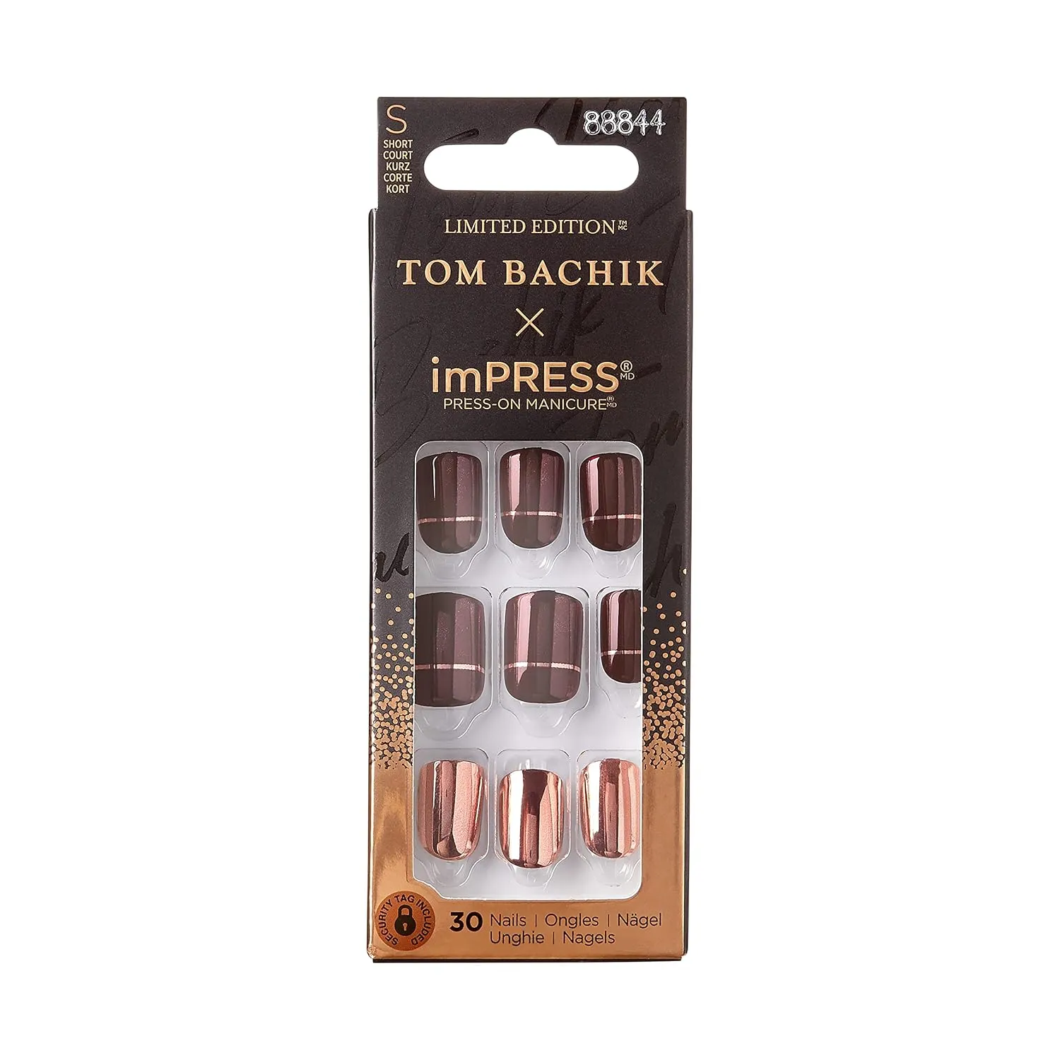 KISS TOM BACHIK x imPRESS Press-On Manicure Nail Kit, Style "At The After Party" Short Square Red Press-On Nails, Includes Prep Pad, Mini Nail File, Cuticle Stick, & 30 Fake Nails