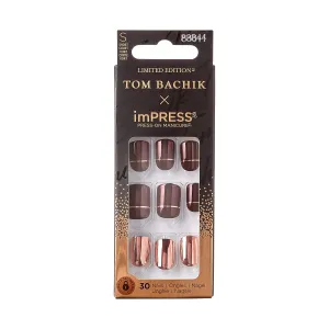 KISS TOM BACHIK x imPRESS Press-On Manicure Nail Kit, Style "At The After Party" Short Square Red Press-On Nails, Includes Prep Pad, Mini Nail File, Cuticle Stick, & 30 Fake Nails