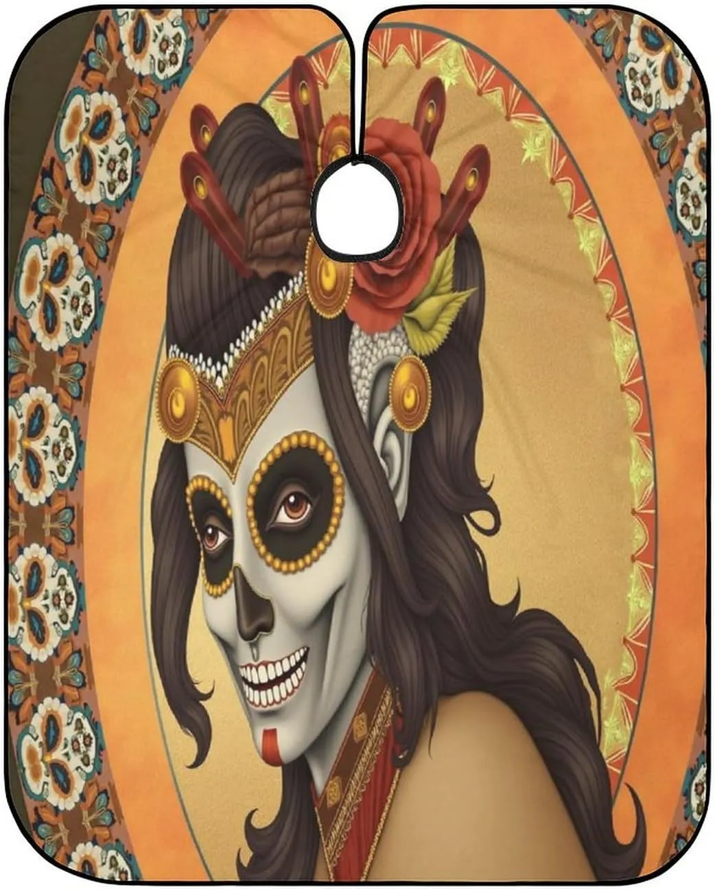 Large Long Salon Barber Cape - Artistic Sugar Skull Dead Women Art Haircut Hairdressing Cloth Apron Haircut Barber Gown for Home Stylists