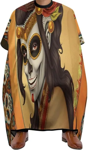Large Long Salon Barber Cape - Artistic Sugar Skull Dead Women Art Haircut Hairdressing Cloth Apron Haircut Barber Gown for Home Stylists