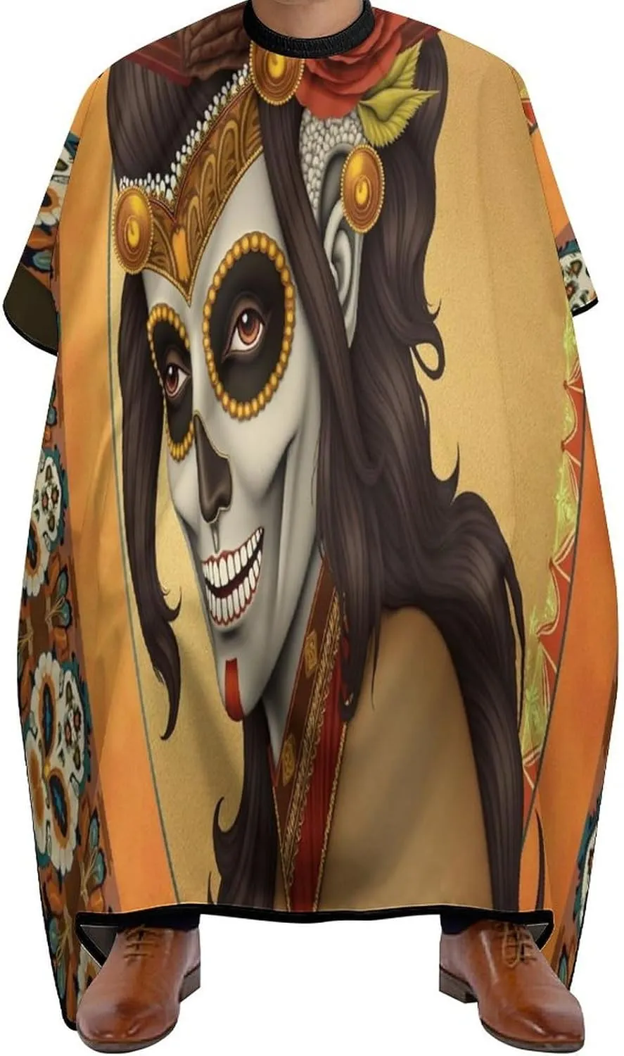 Large Long Salon Barber Cape - Artistic Sugar Skull Dead Women Art Haircut Hairdressing Cloth Apron Haircut Barber Gown for Home Stylists