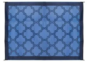 Large Reversible Outdoor Patio Mat 6' x 9', Lattice Blue Design