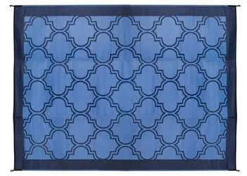 Large Reversible Outdoor Patio Mat 6' x 9', Lattice Blue Design