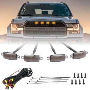 LED Amber Grille Light for Truck SUV Pickup Car, Smoked Lens Housing Center Grill Running Light, 4PCS Bulbs with Waterproof Connector Cables Kit