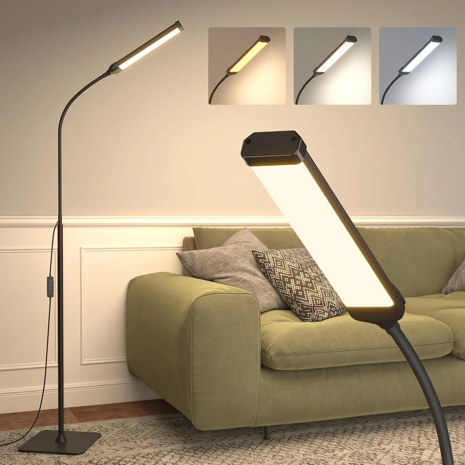 LED Floor Lamp, Reading Lamps Adjustable Stepless Colors & Brightness Gooseneck Standing Lamp, Nail Tech Lamp, Lash Light for Eyelash