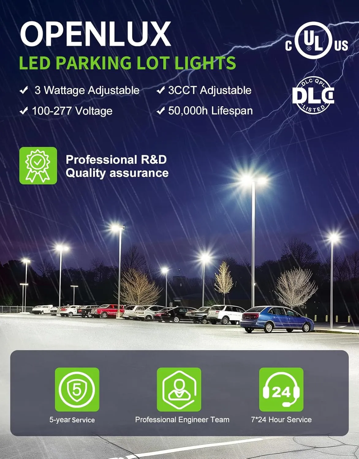 LED Parking Lot Light UL DLC Listed 320W 256W 192W Adjustable 4500K 5000K 5700K Tunable Up to 48000LM Photocell LED Shoebox Fixture Flood Pole Light Outdoor Field Lighting AC 100-277V