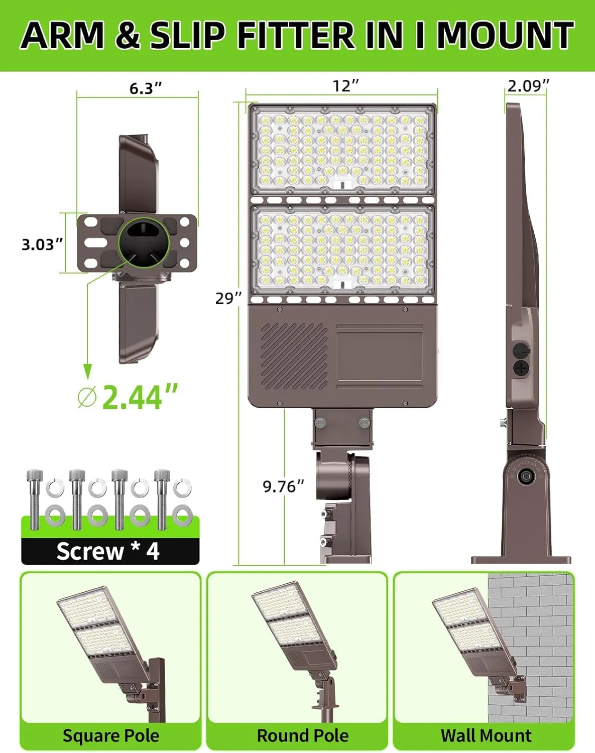 LED Parking Lot Light UL DLC Listed 320W 256W 192W Adjustable 4500K 5000K 5700K Tunable Up to 48000LM Photocell LED Shoebox Fixture Flood Pole Light Outdoor Field Lighting AC 100-277V