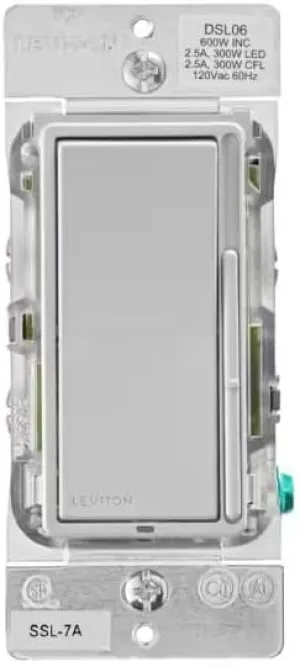 Leviton DSL06 Decora Slide Dimmer Switch for Dimmable LED, Halogen and Incandescent Bulbs, Light Gray