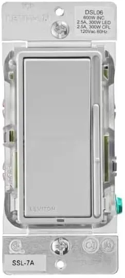 Leviton DSL06 Decora Slide Dimmer Switch for Dimmable LED, Halogen and Incandescent Bulbs, Light Gray