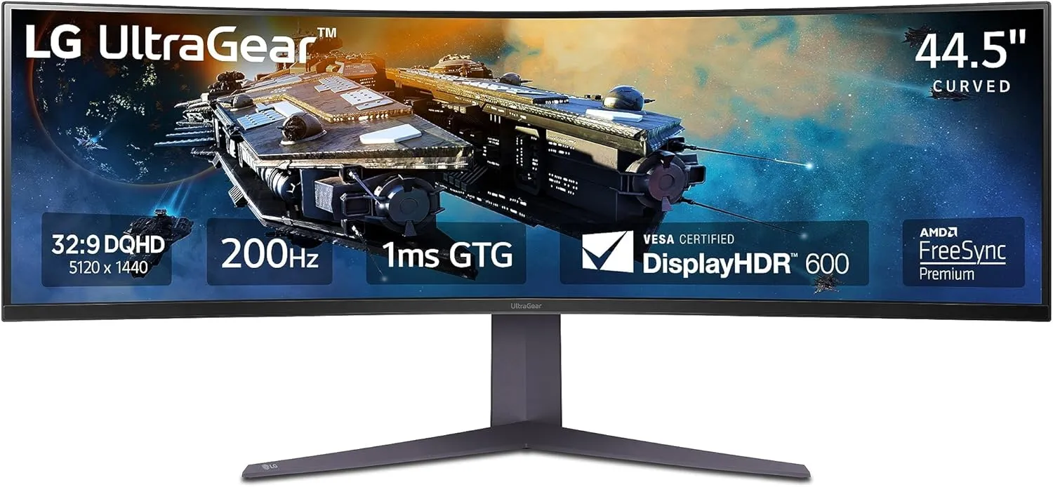 LG 45GR75DC-B Ultragear Curved Gaming Monitor 45-Inch 32:9 Dual QHD 1ms 200Hz VESA DisplayHDR 600 with DCI-P3 95% AMD FreeSync Premium Pro Enhanced Gaming GUI DTS HP:X 3-Way Adjustable Stand - Black