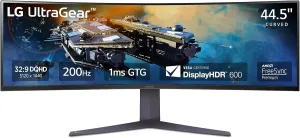 LG 45GR75DC-B Ultragear Curved Gaming Monitor 45-Inch 32:9 Dual QHD 1ms 200Hz VESA DisplayHDR 600 with DCI-P3 95% AMD FreeSync Premium Pro Enhanced Gaming GUI DTS HP:X 3-Way Adjustable Stand - Black