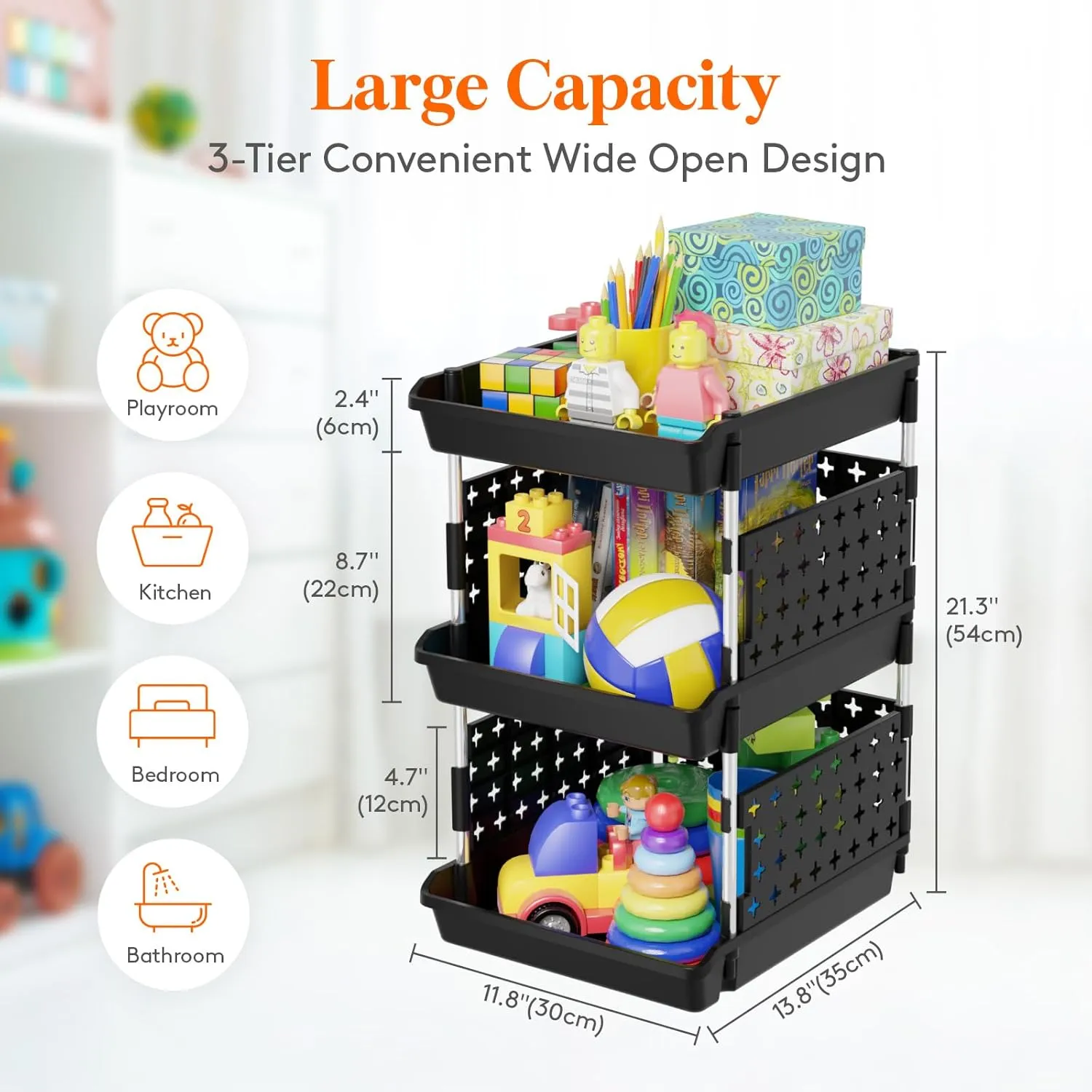 Lifewit Plastic Stackable Storage Baskets, 3 Tier Stacking Bins for Closet Wardrobe, Playroom, Kitchen Organization, Large Capacity Multi-Functional Stackable Storage Containers Shelves, 1 Pack