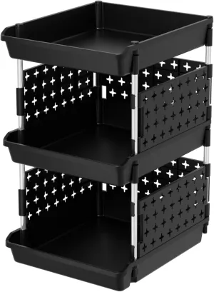 Lifewit Plastic Stackable Storage Baskets, 3 Tier Stacking Bins for Closet Wardrobe, Playroom, Kitchen Organization, Large Capacity Multi-Functional Stackable Storage Containers Shelves, 1 Pack