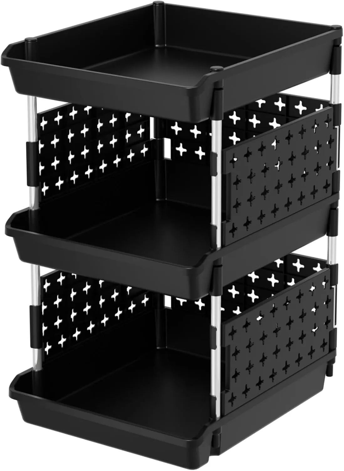 Lifewit Plastic Stackable Storage Baskets, 3 Tier Stacking Bins for Closet Wardrobe, Playroom, Kitchen Organization, Large Capacity Multi-Functional Stackable Storage Containers Shelves, 1 Pack