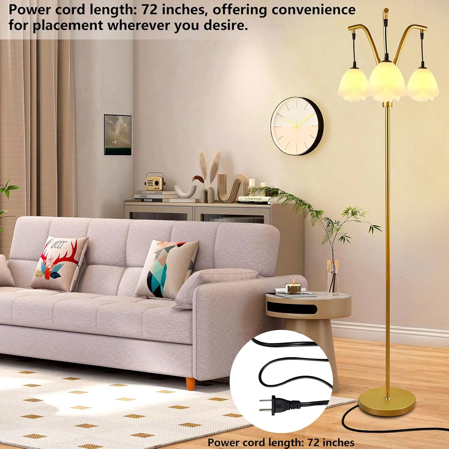 Lightdot 67IN Industrial Tree Floor Lamp, Dimmable (Brightness Adjustable) Mid Century Standing Lamps with E26 LED Bulbs Included, 3 Lights Gold Pole Modern Tall Lamp for Living Room Bedroom