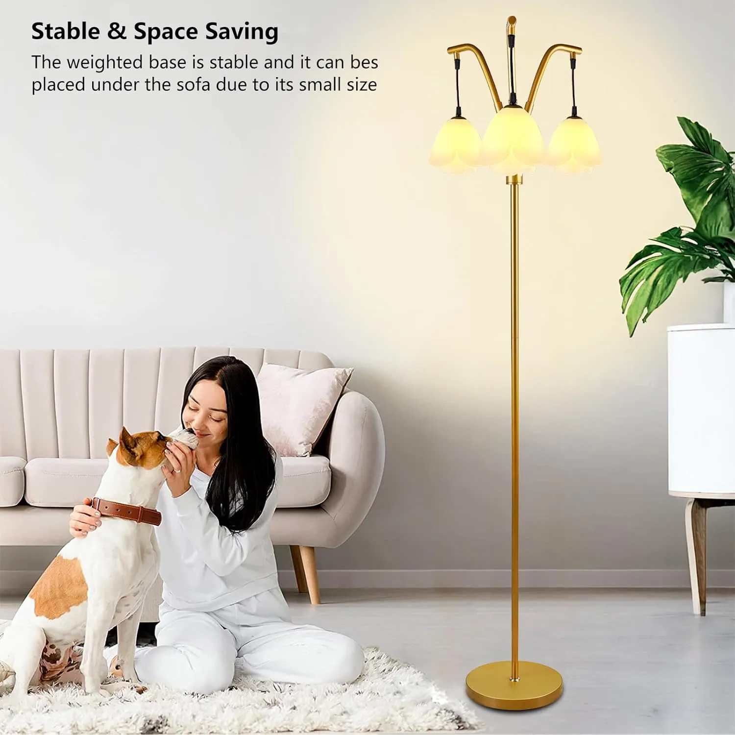 Lightdot 67IN Industrial Tree Floor Lamp, Dimmable (Brightness Adjustable) Mid Century Standing Lamps with E26 LED Bulbs Included, 3 Lights Gold Pole Modern Tall Lamp for Living Room Bedroom